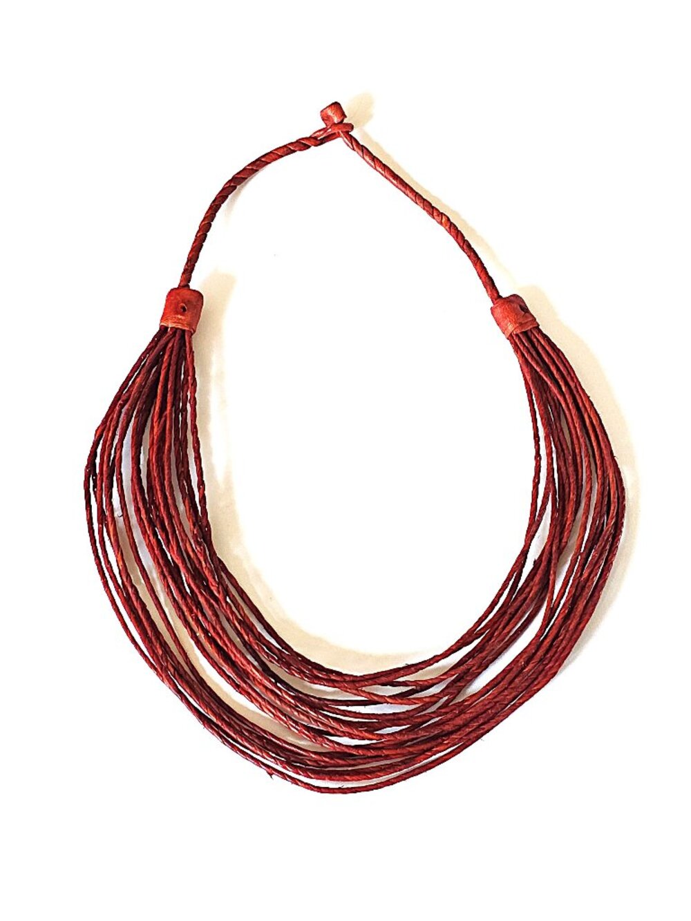 Red leather mutli-row necklace